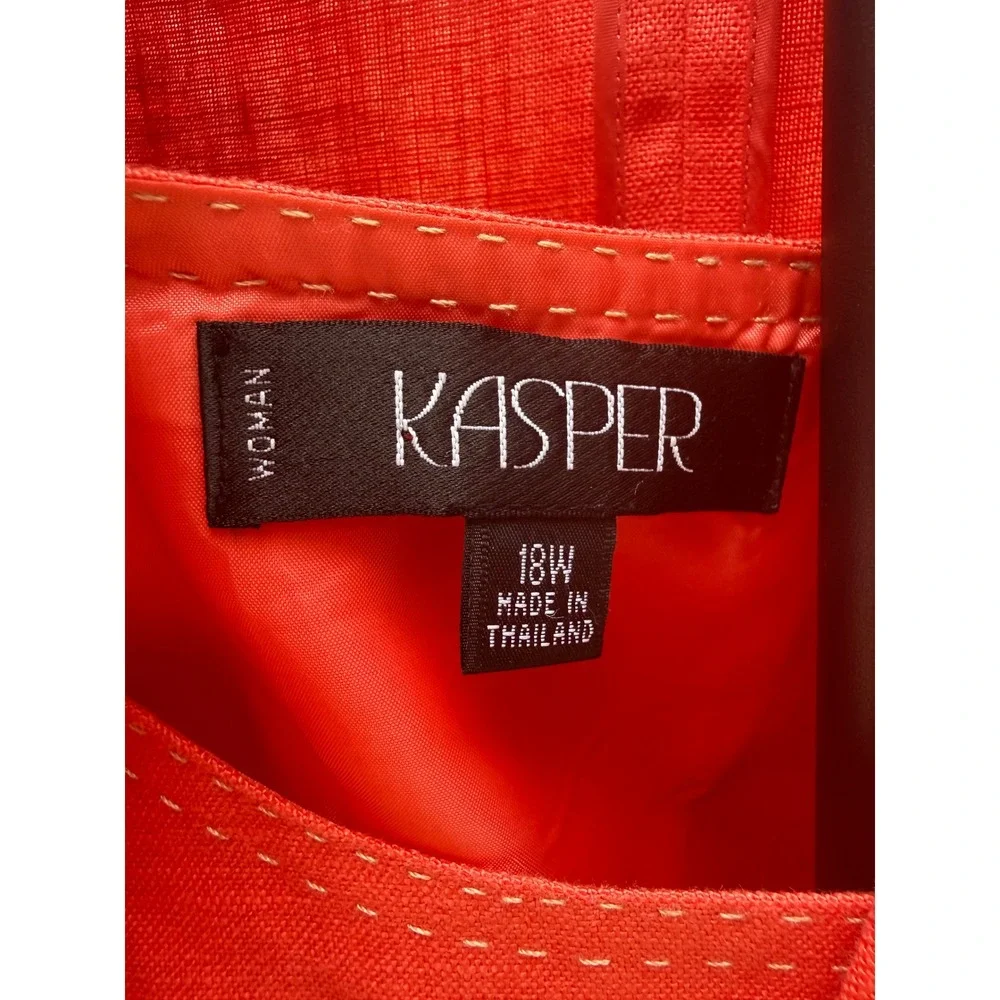 Kasper Woman Coral Pink Linen Blend Blazer and Tank Set 18W Pick Stitch 2 Piece